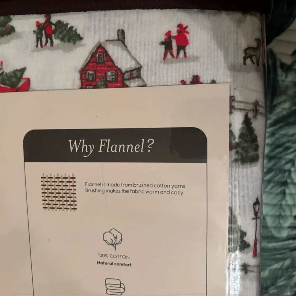 Laura Ashley Festive Holiday village king Flannel Sheet Set - Red and Green